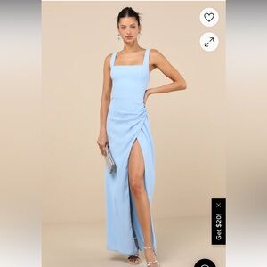 Elegant Blue Sleeveless Maxi Dress